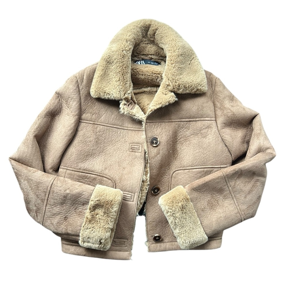 Zara Tan Shearling Suede Jacket NWOT size small